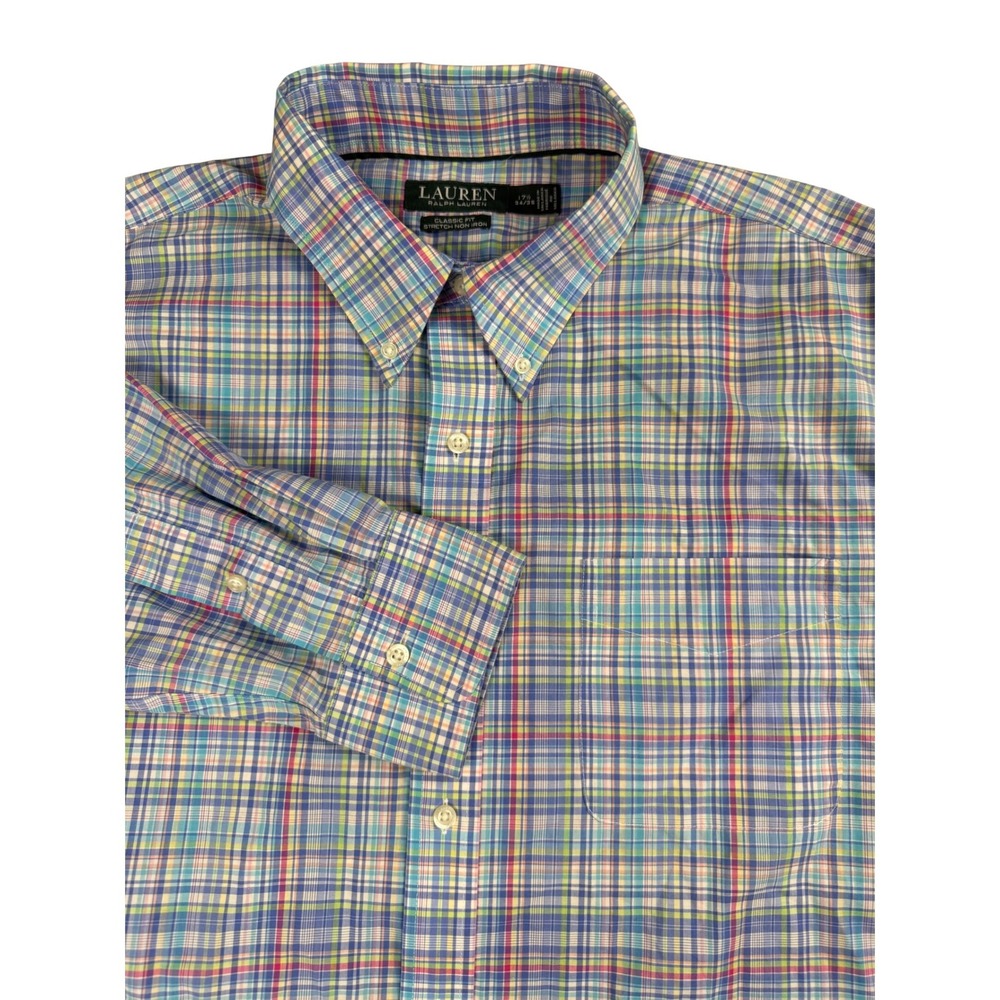 Lauren Ralph Lauren Button Down Shirt Men 1Size 3X (17.5) Plaid Preppy Classic